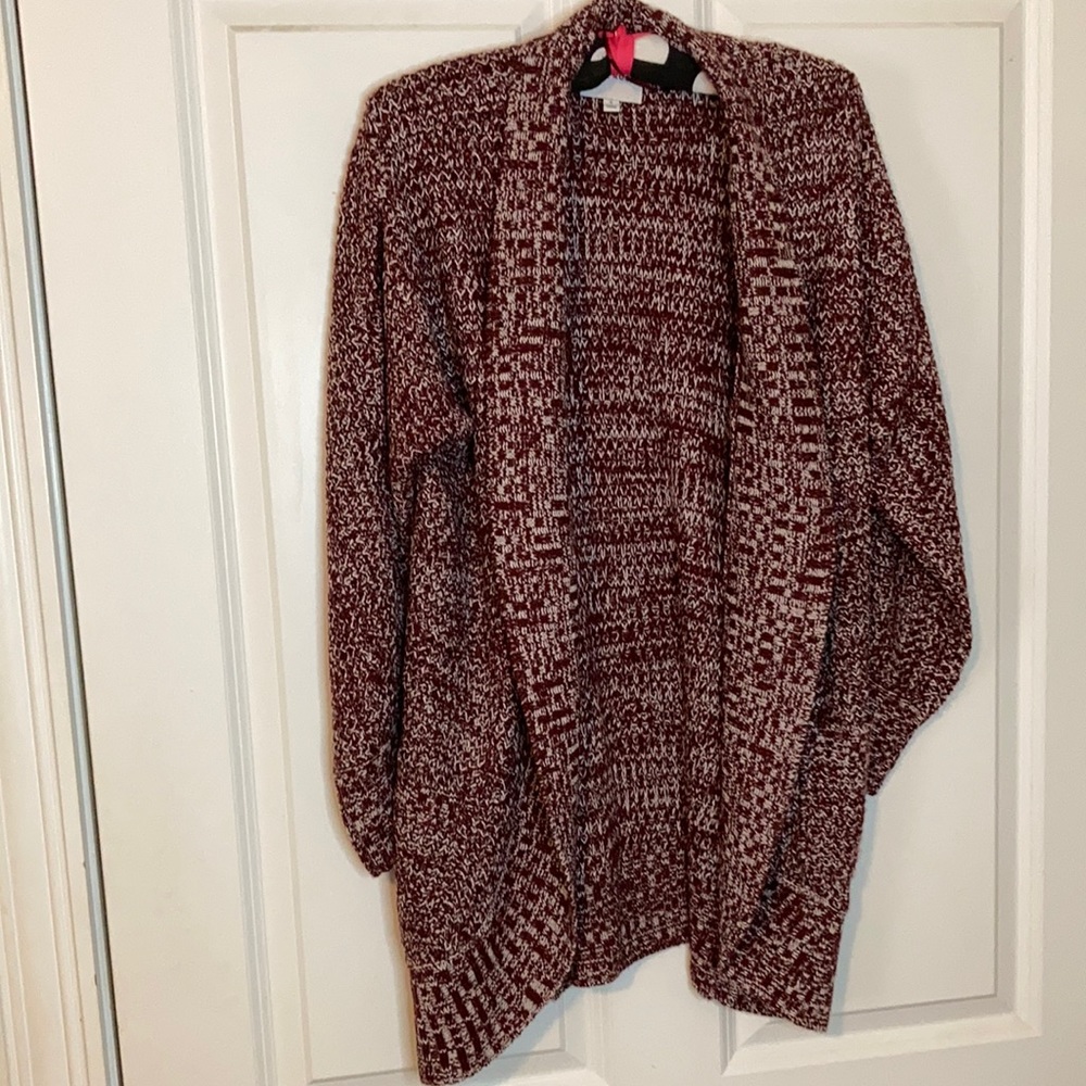 Maroon and white oversized cardigan sweater